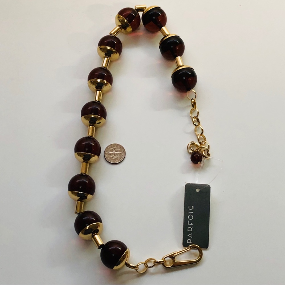 Adjustable 19.5” necklace metal caramel beads NWT